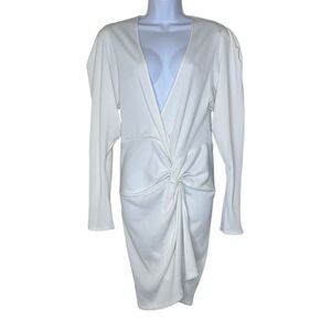 Kimberly Taylor Large Icon Blanc Dress Ivory Plunge Twist Front Long Sleeve NWT